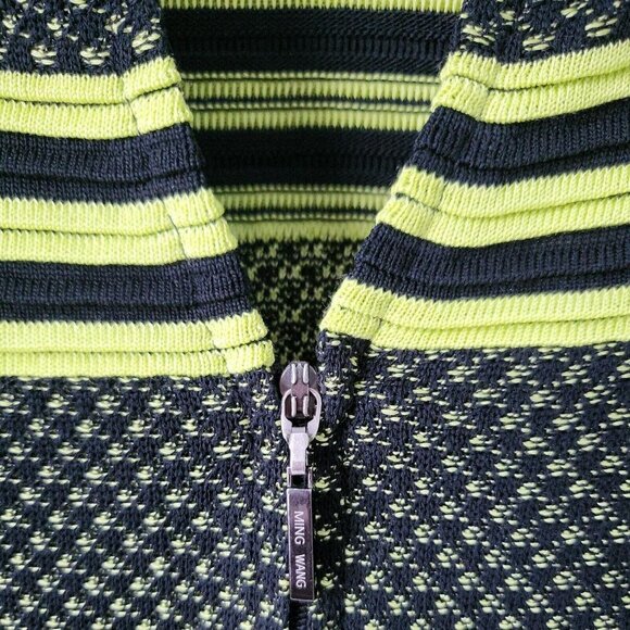 Ming Wang Zip Front Cardigan Jacket Black Green Trim Knit 3/4 Sleeve Petite M - Picture 5 of 12